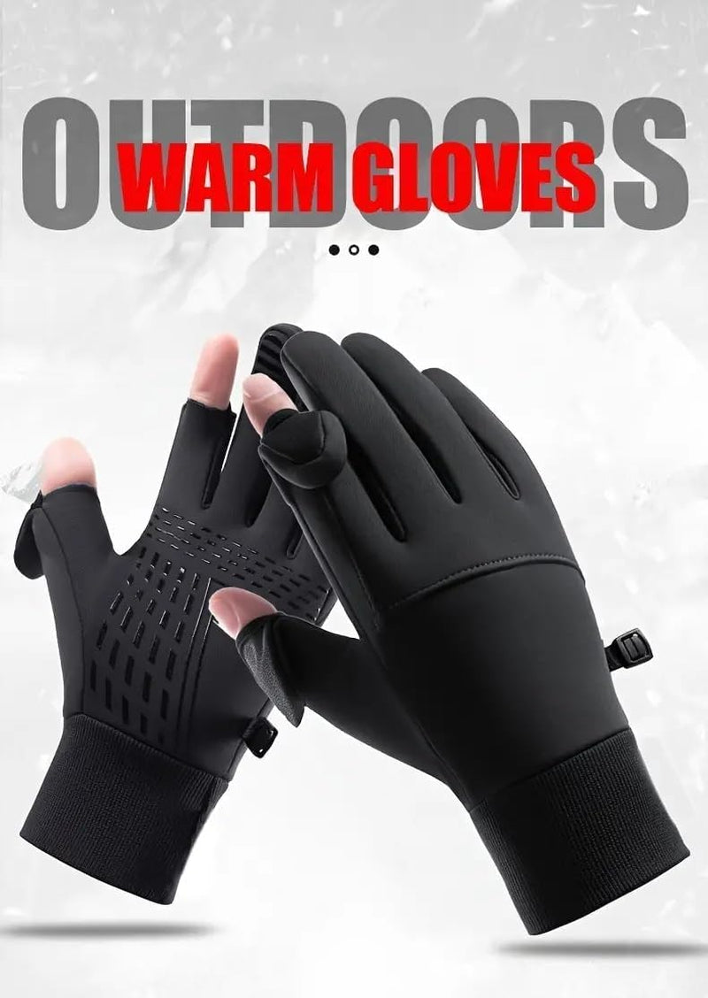 Fingerless Gloves for Men - Winter Thermal Water-Repellent Touch Screen Fishing Gloves for Women, Cycling, Driving, Running, Working (Measure Your Palm Circumference before Purchasing)