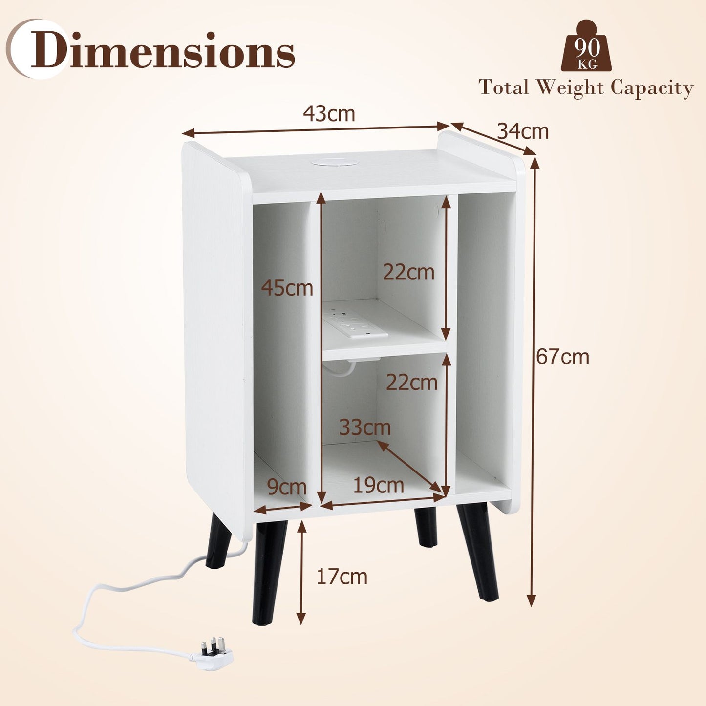 Record Player Stand with 4 Open Shelves Power Outlet USB Charging Port