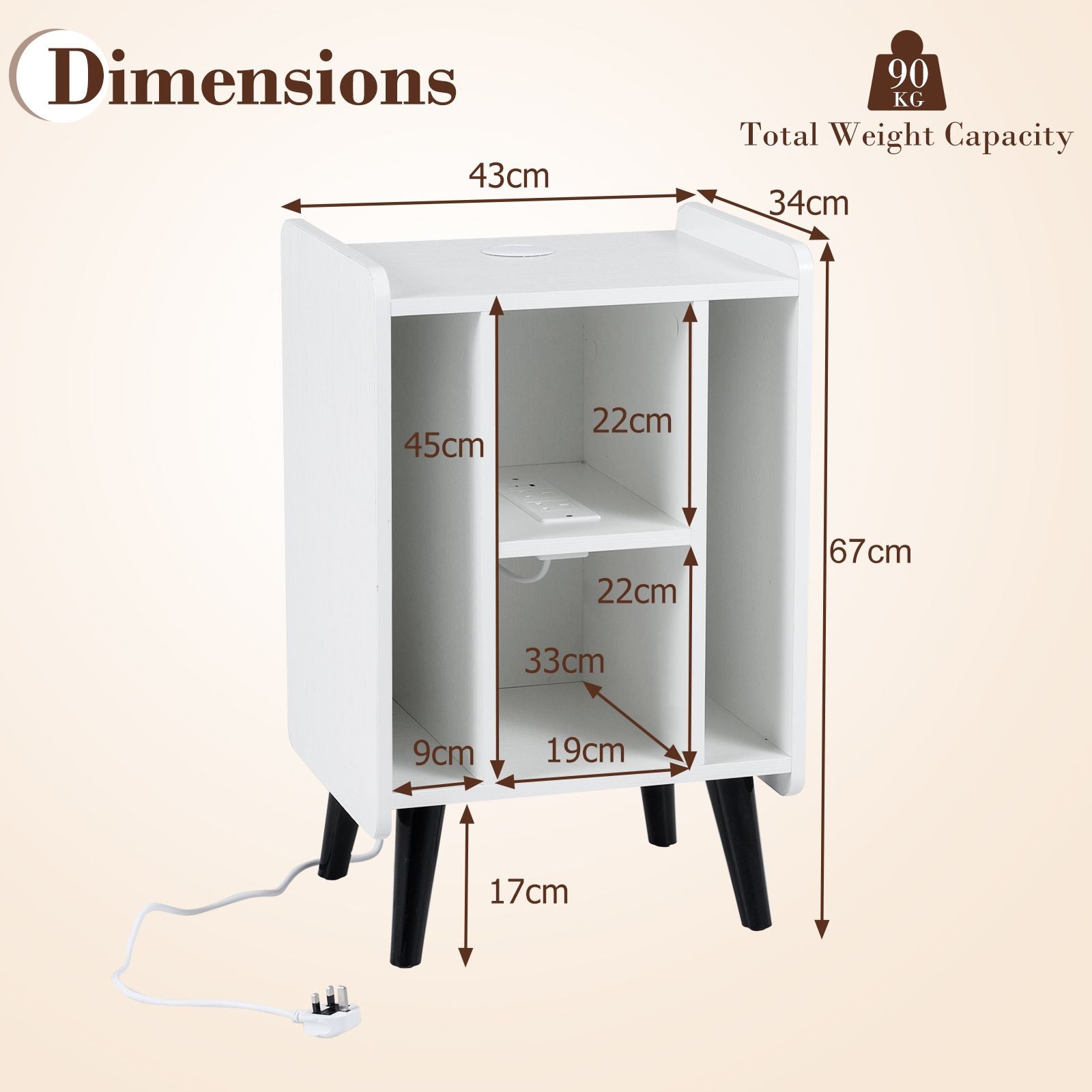 Record Player Stand with 4 Open Shelves Power Outlet USB Charging Port
