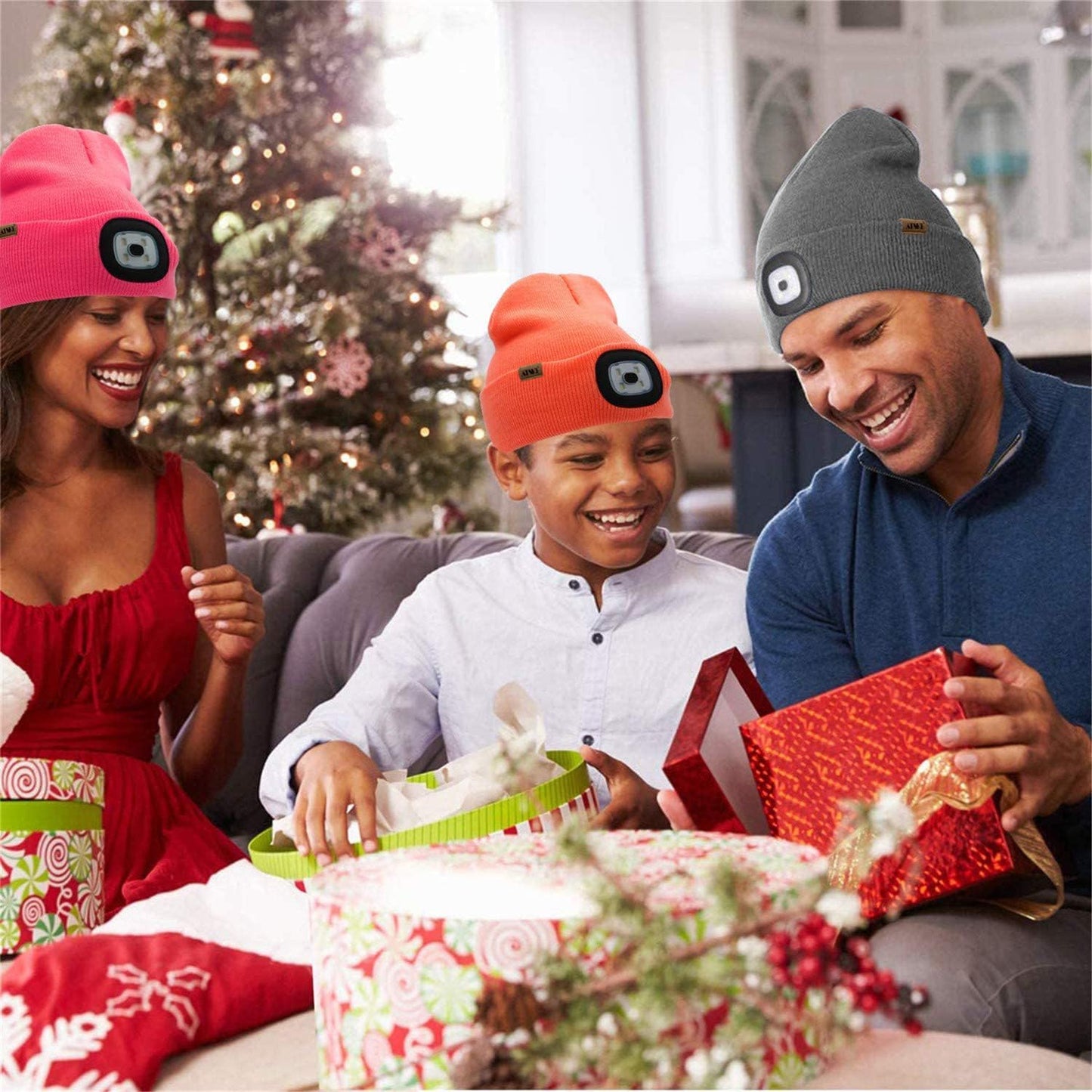 LED Lighted Beanie Hat,Usb Rechargeable 4 LED Running Headlamp Ultra Bright Cap with Light Hands Free Head Torch Winter Warm Knit Beany Tech Gifts for Men Women and Dad