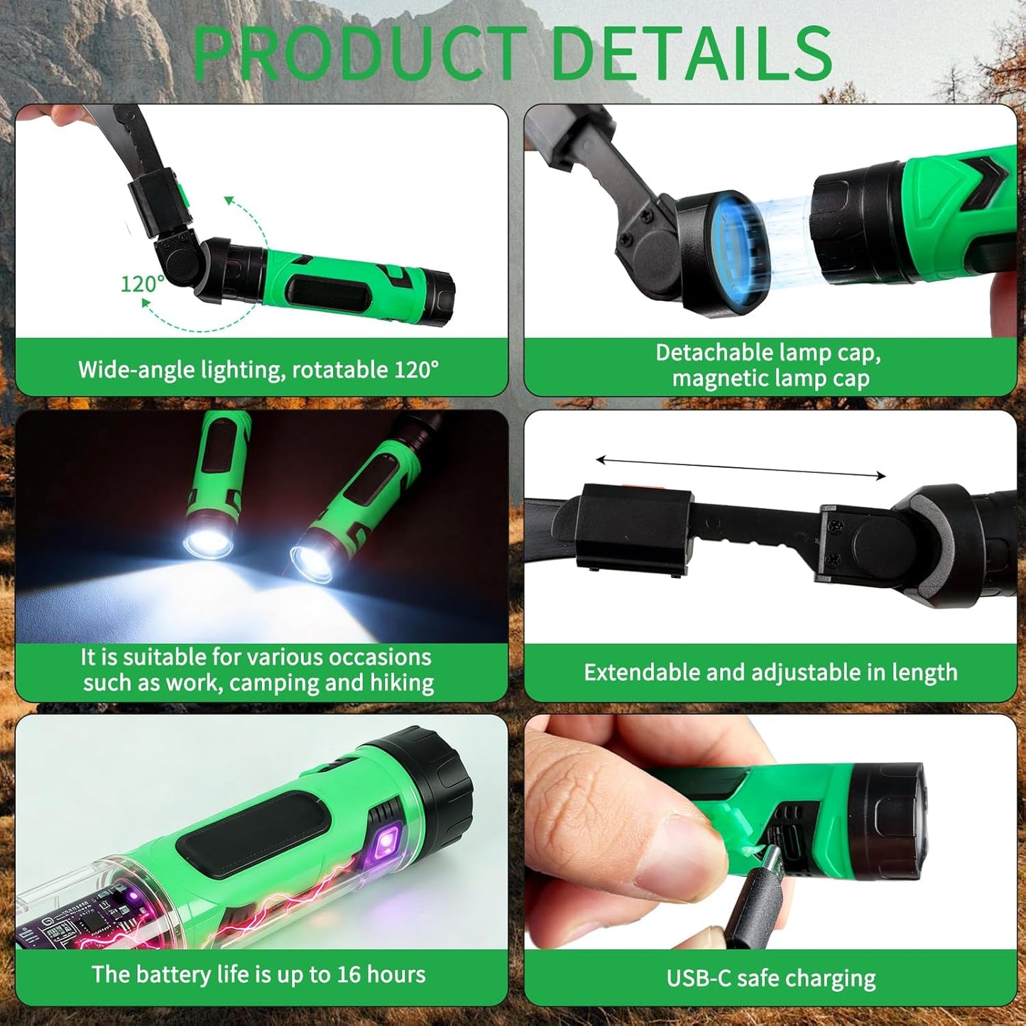 1200LM Detachable Neck Light, Rechargeable LED Neck Gadgets with Removable Magnetic Torches, Hands Free Mechanic Wearable for Craft, Reading, Knitting, Camping, Repairing, around 100Hrs Lasting
