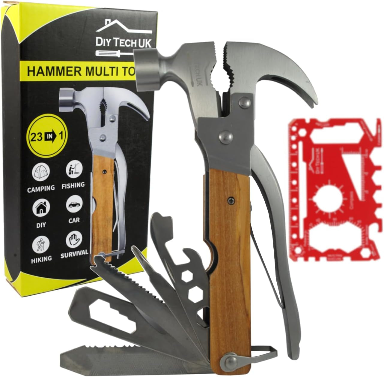Multi Tool Gadget Gifts for Men - 23 in 1 Hammer with Wooden Handle + Free 48 in 1 Wallet Tool - Mens Gifts for Christmas - Dad Him Boyfriend Birthday Who Have Everything Women Adult