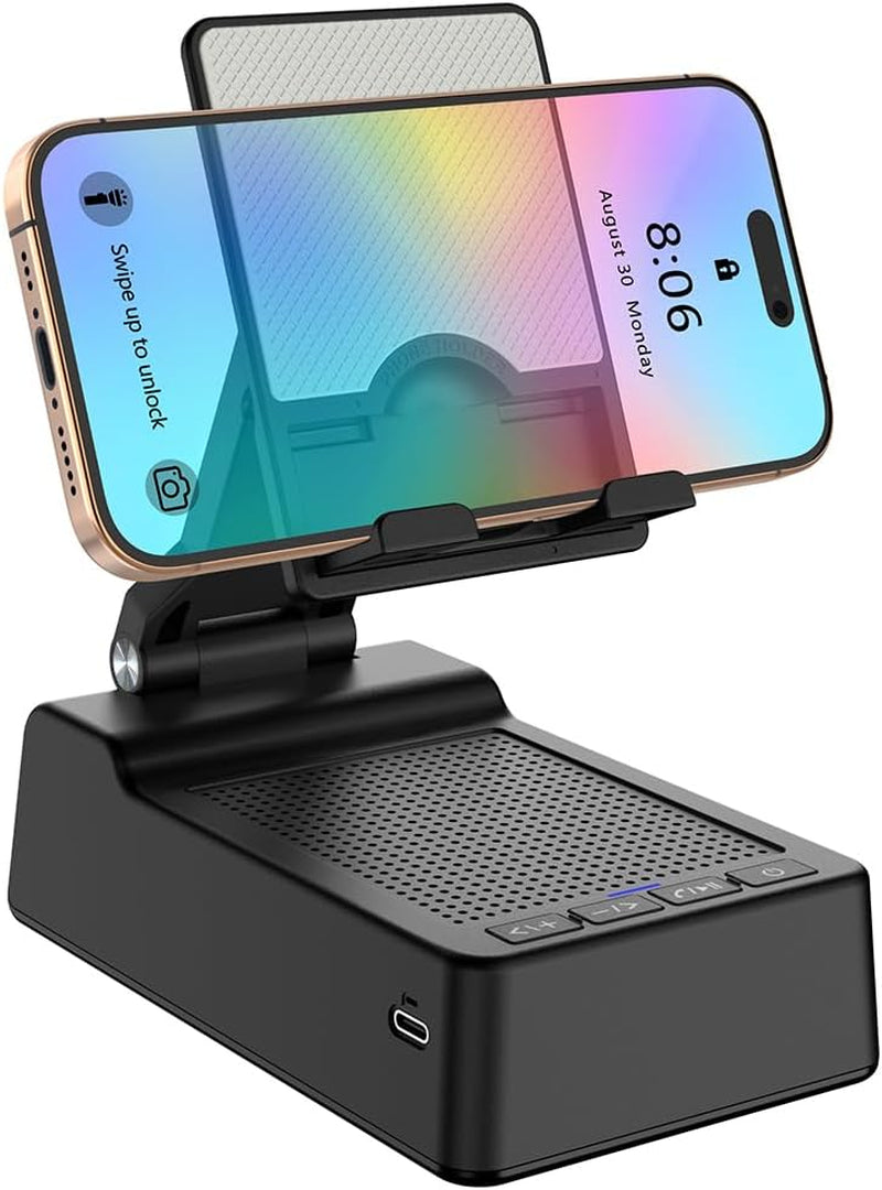 Phone Stand with Wireless Bluetooth Speaker and Anti-Slip Base, Birthday Gifts for Men/Women, Gadgets for Anniversary Idea Gift, Stocking Fillers for Beloved（Black）