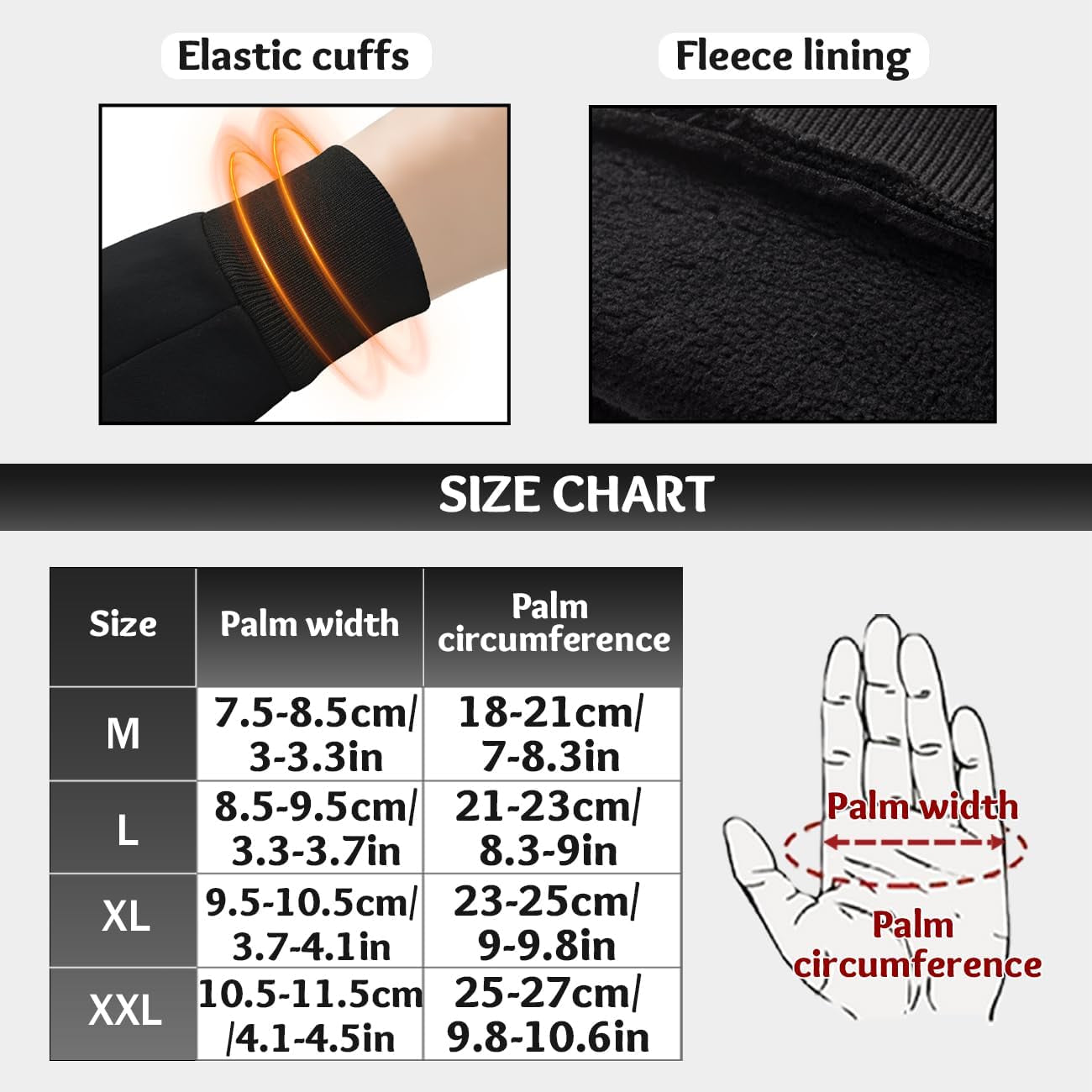 Fingerless Gloves for Men - Winter Thermal Water-Repellent Touch Screen Fishing Gloves for Women, Cycling, Driving, Running, Working (Measure Your Palm Circumference before Purchasing)