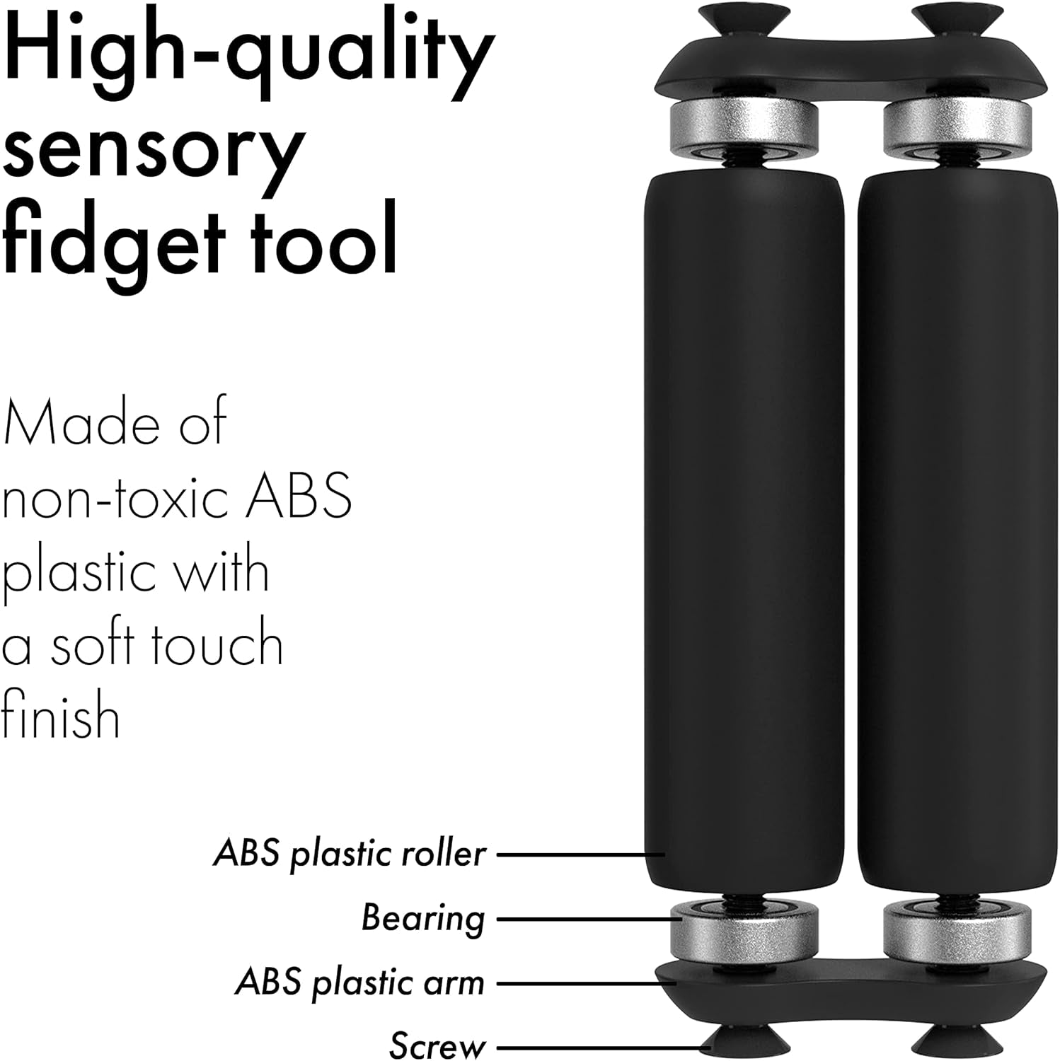 Roller Jr Black - Silent Fidget Toys for Promoting Focus & Stress Relief - Helps Develop Fine Motor Skills & Ease Skin & Nail Picking - Sized for Small Hands, Quiet Sensory Toy