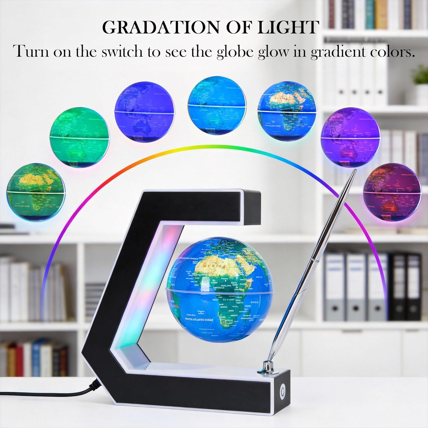 Magnetic Levitation Floating World Earth Globe Lamps with Pen, Cool Office Desk Decor Stuff for Men Boss Unique Birthday Gifts or Christmas for Men,Educational Geography Globe Toys for Kids Learning
