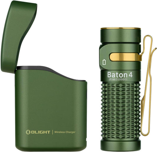 Baton4 Kit 1,300 Lumens LED Magnetic Charging Rechargeable Torch with Type-C Charging Case and Smart Indicator EDC Pocket Flashlight for Outdoors, Indoors and Searching(Od Green)