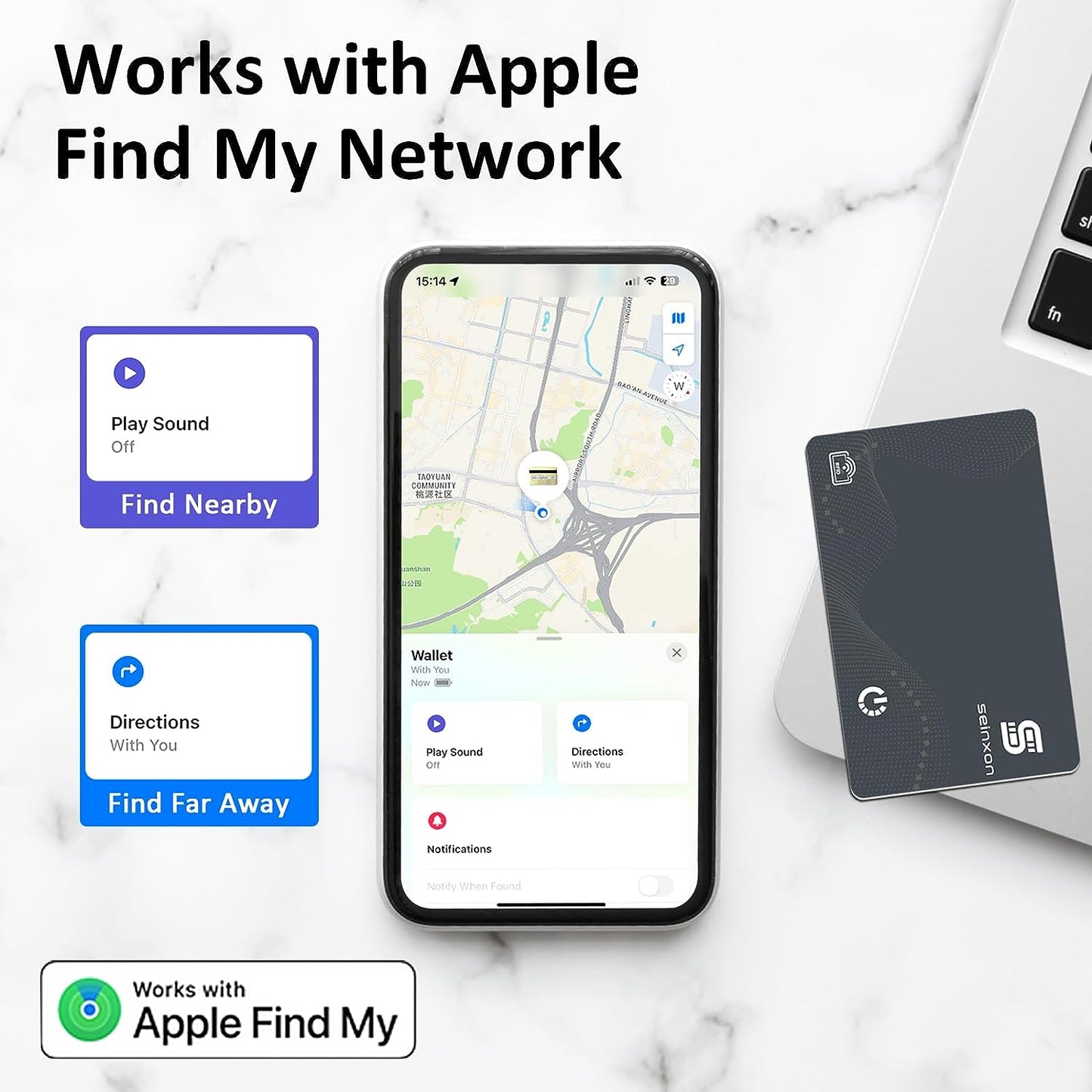 Wallet Finder RFID Blocking Card IP68 Item Tracker with Recharge Clip Works with Apple Find My APP & Network (Ios Only)