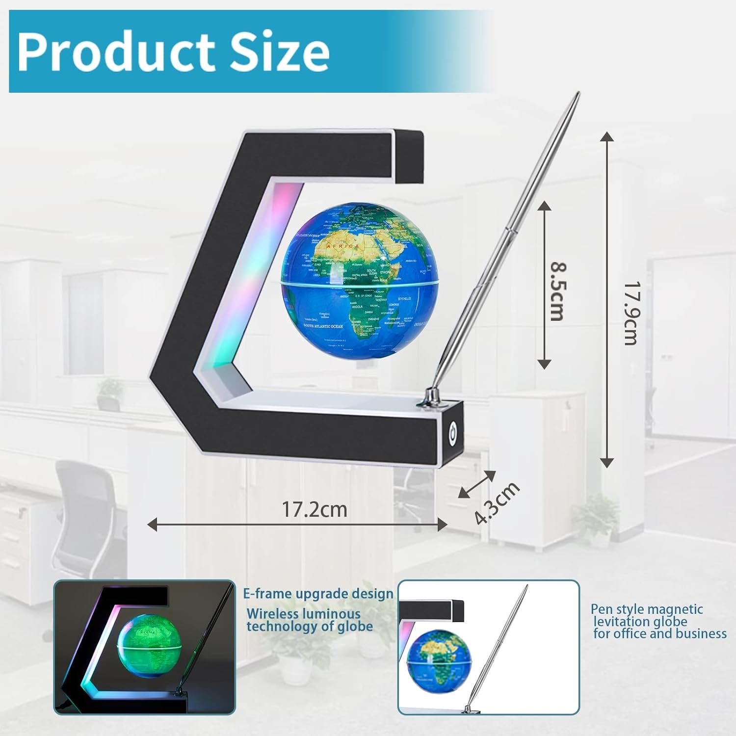Magnetic Levitation Floating World Earth Globe Lamps with Pen, Cool Office Desk Decor Stuff for Men Boss Unique Birthday Gifts or Christmas for Men,Educational Geography Globe Toys for Kids Learning