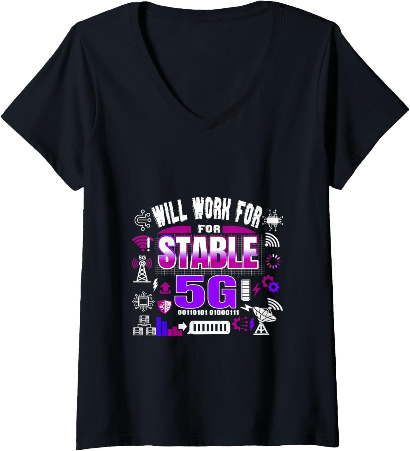 Women'S Cool Computer Tech Geek Humor Gamer Will Work for Stable 5G V-Neck T-Shirt