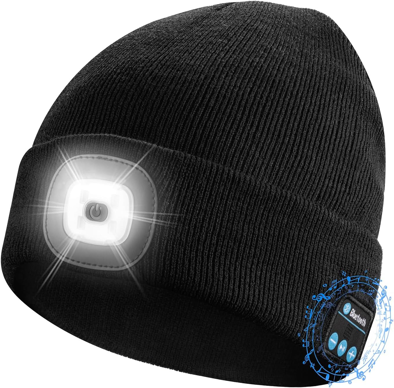 Unisex Bluetooth Beanie Light,4 LED USB Rechargeable Wireless Headphones Tech Caps,Gifts for Men Father Dad Husband Boyfriend Him Women Teen Boys