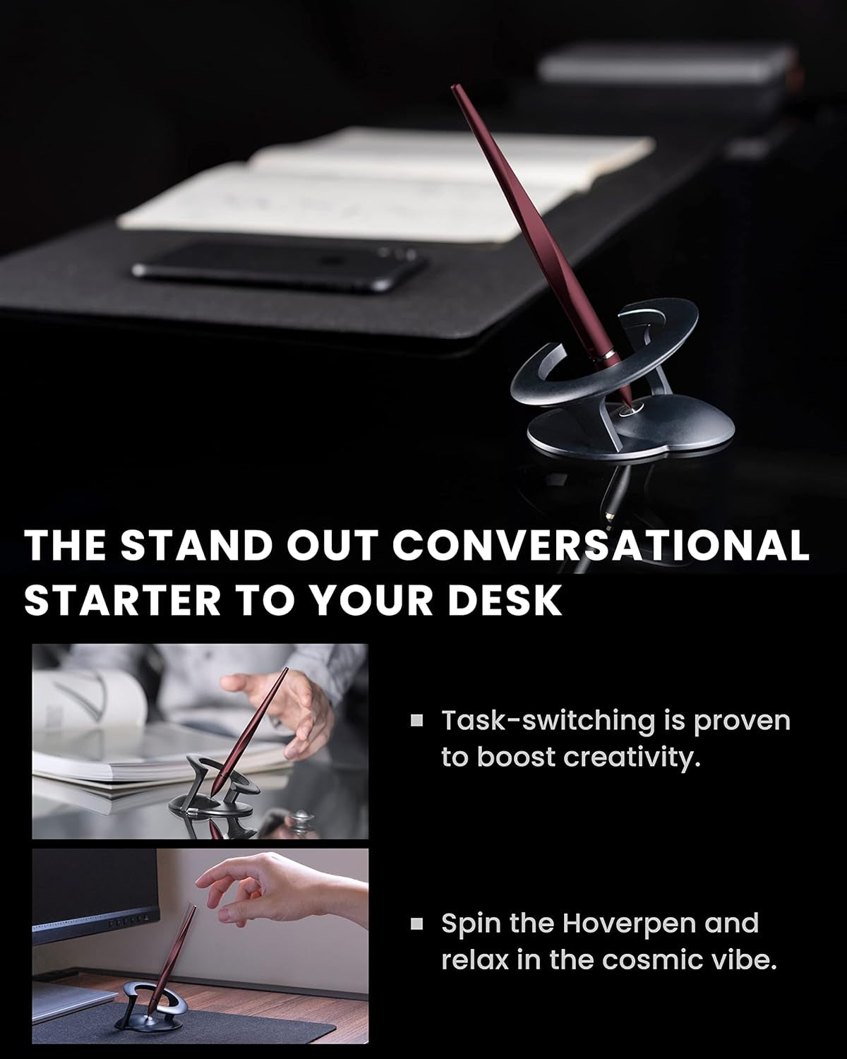 Hoverpen Interstellar Edition - Futuristic Luxury Pen Made with Aerospace Alloys, Unique Aesthetic, Free Spinning Executive Pen, Birthday Gifts for Men & Women (Mars Magma)