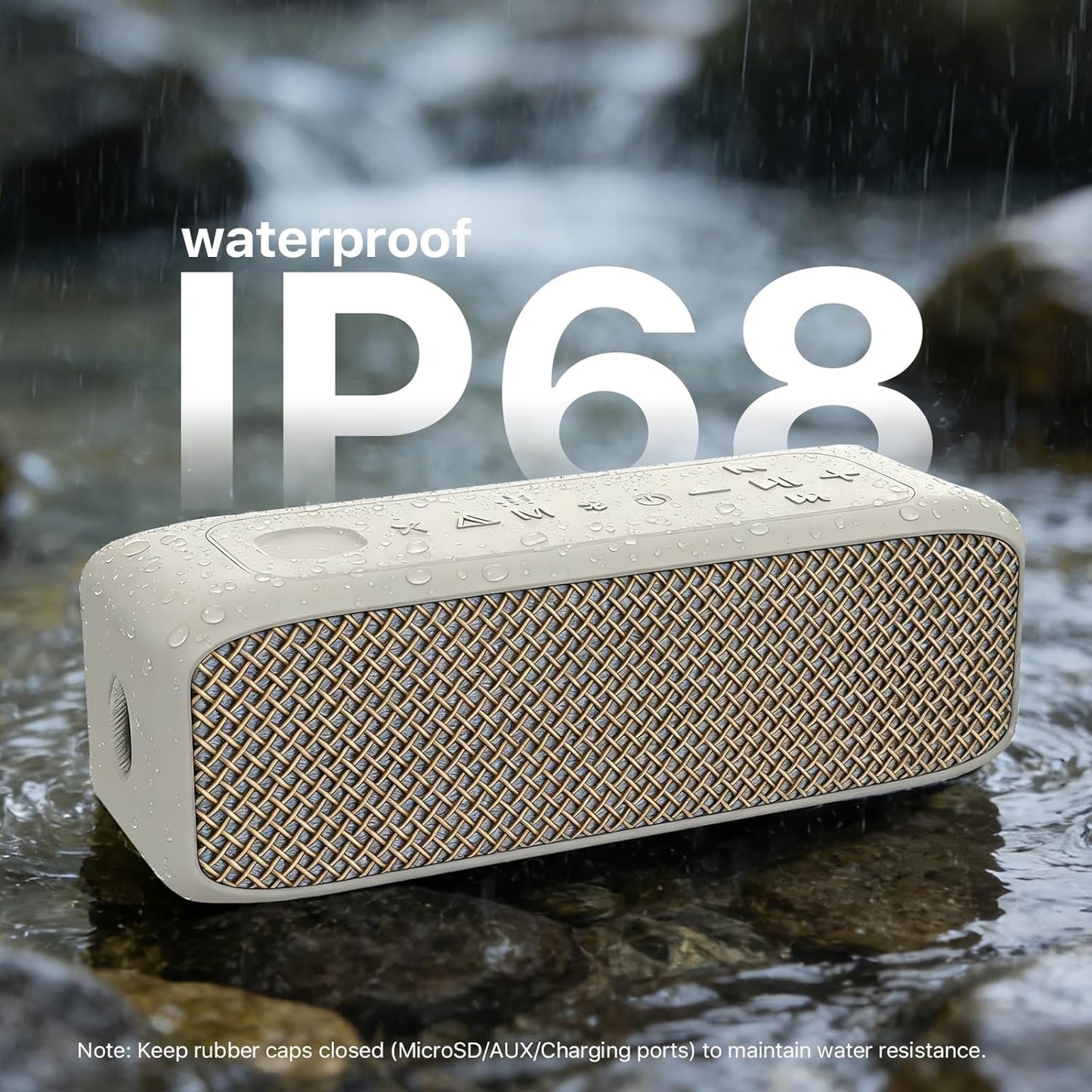 Portable Bluetooth Speaker, IP68 Waterproof 24H Playtime, Bluetooth 6.0 TWS Pairing, 20W Stereo Sound, TF Card/Aux Input, Wireless Speaker for Home Outdoor Travel (White)