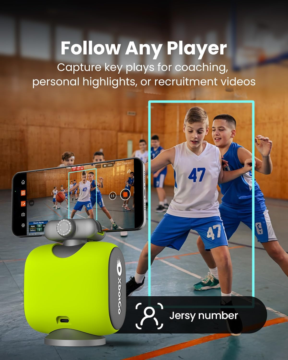 Chameleon AI Auto Sports Action Camera - 4K 60FPS Football Camera and Basketball Tracking Camera for Team Sports, Live Streaming, No Subscription, Works with Ios & Android (Lemon Green)