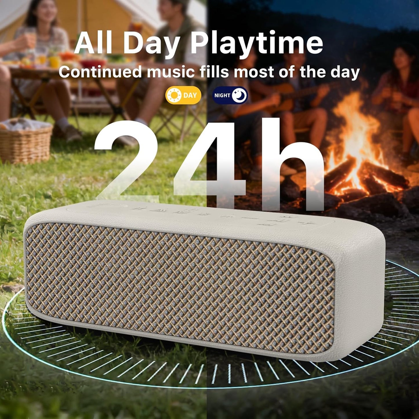 Portable Bluetooth Speaker, IP68 Waterproof 24H Playtime, Bluetooth 6.0 TWS Pairing, 20W Stereo Sound, TF Card/Aux Input, Wireless Speaker for Home Outdoor Travel (White)
