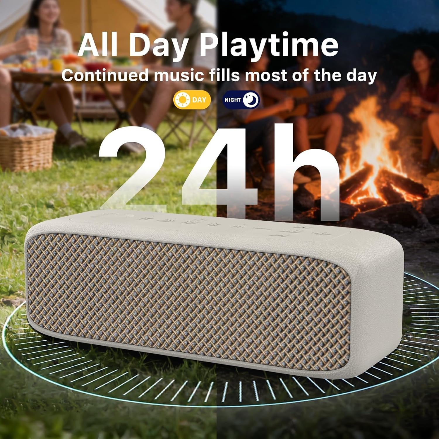 Portable Bluetooth Speaker, IP68 Waterproof 24H Playtime, Bluetooth 6.0 TWS Pairing, 20W Stereo Sound, TF Card/Aux Input, Wireless Speaker for Home Outdoor Travel (White)