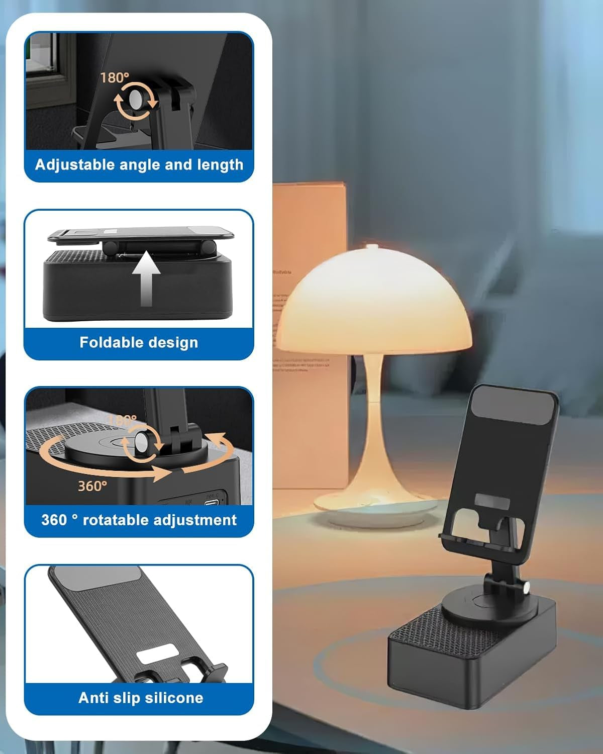 Bluetooth Speaker with Phone Stand, 3 in 1 Foldable Wireless Induction Speaker with Induction Speaker/Atmosphere Light/Anti-Slip Base, Cool Tech Gift for Men, Women, Dad, Him on Birthday