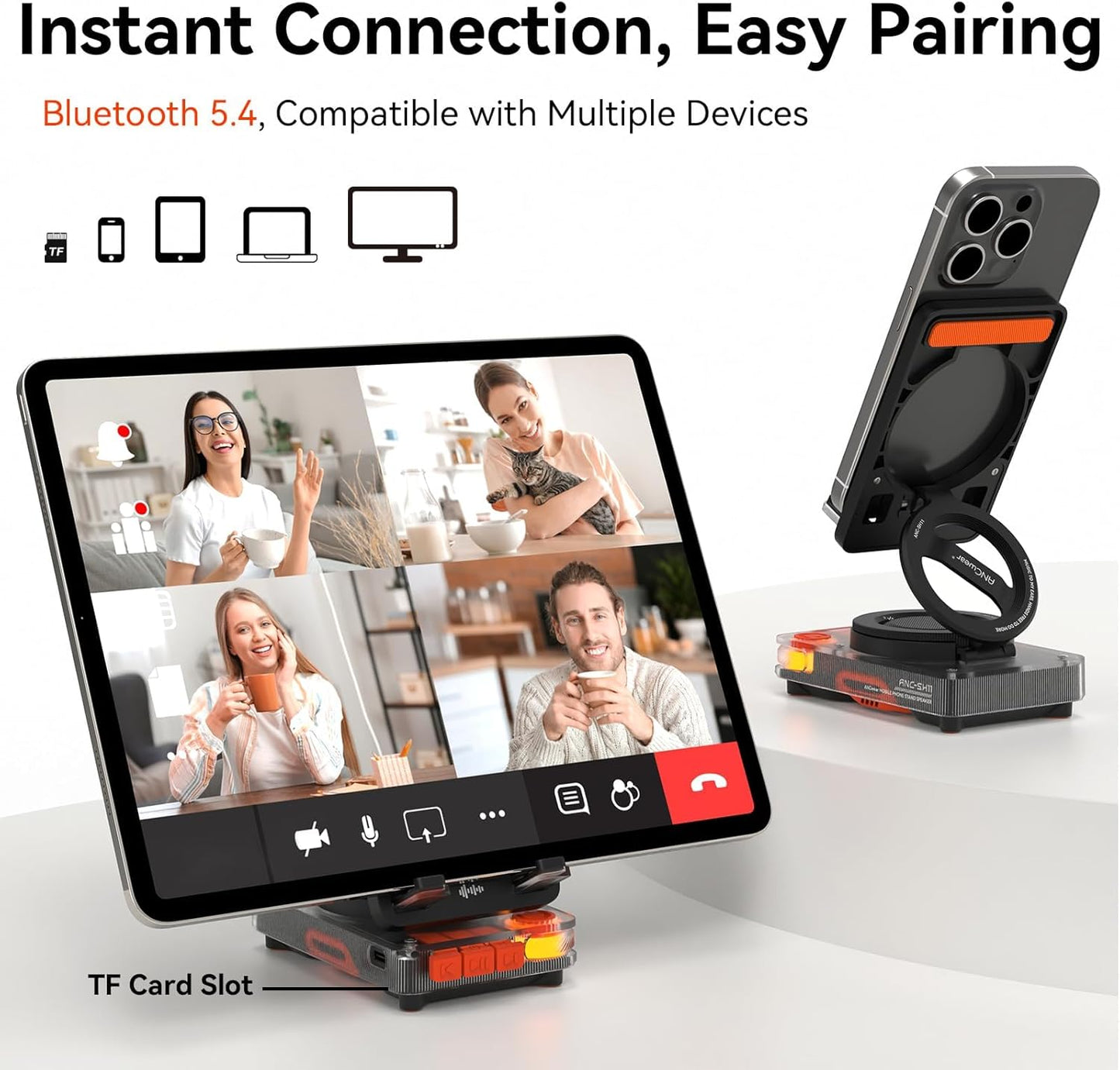 Mobile Phone Stand with Wireless Bluetooth Speaker, Portable Desk Speaker with HD Sound, Tf/Microsd Card Slot, Compatible with Iphone/Galaxy, for Home & Outdoors, Gift for Men & Women
