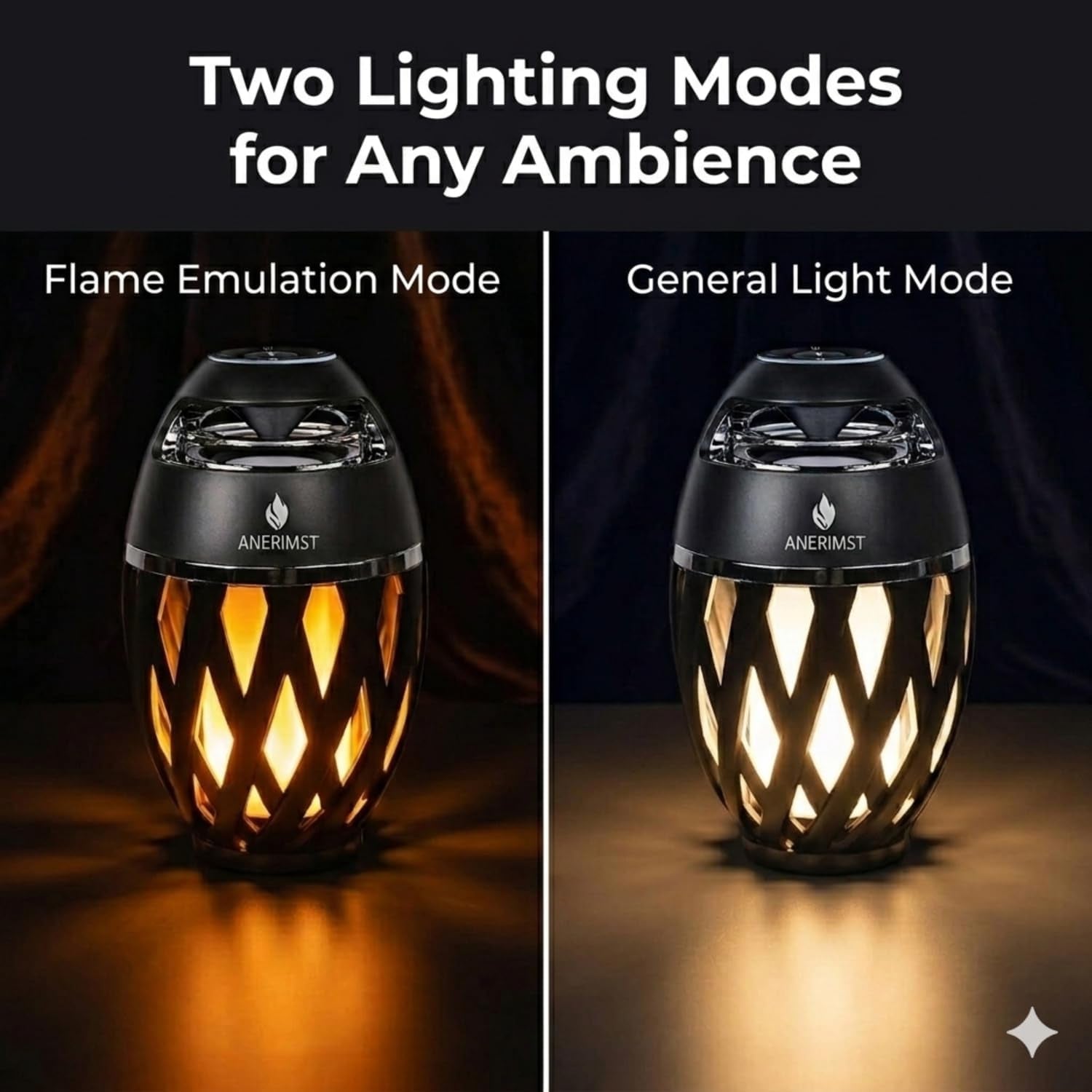 Outdoor Bluetooth Speakers, Waterproof Wireless Speakers with Torch Flame Light, Cool Gadgets for Men Women, LED Lantern for Gardening Camping Patio, 2 Pack (Black)