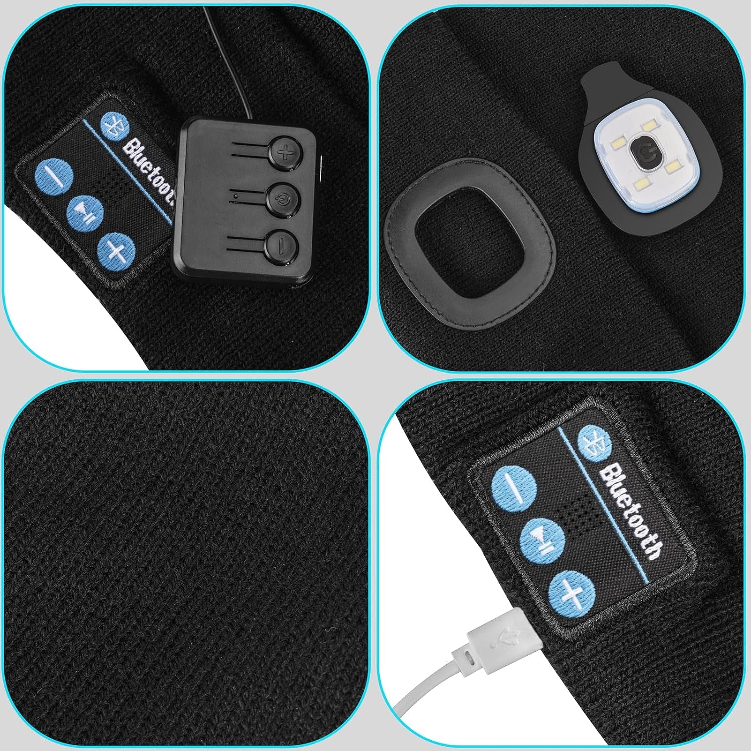Unisex Bluetooth Beanie Light,4 LED USB Rechargeable Wireless Headphones Tech Caps,Gifts for Men Father Dad Husband Boyfriend Him Women Teen Boys