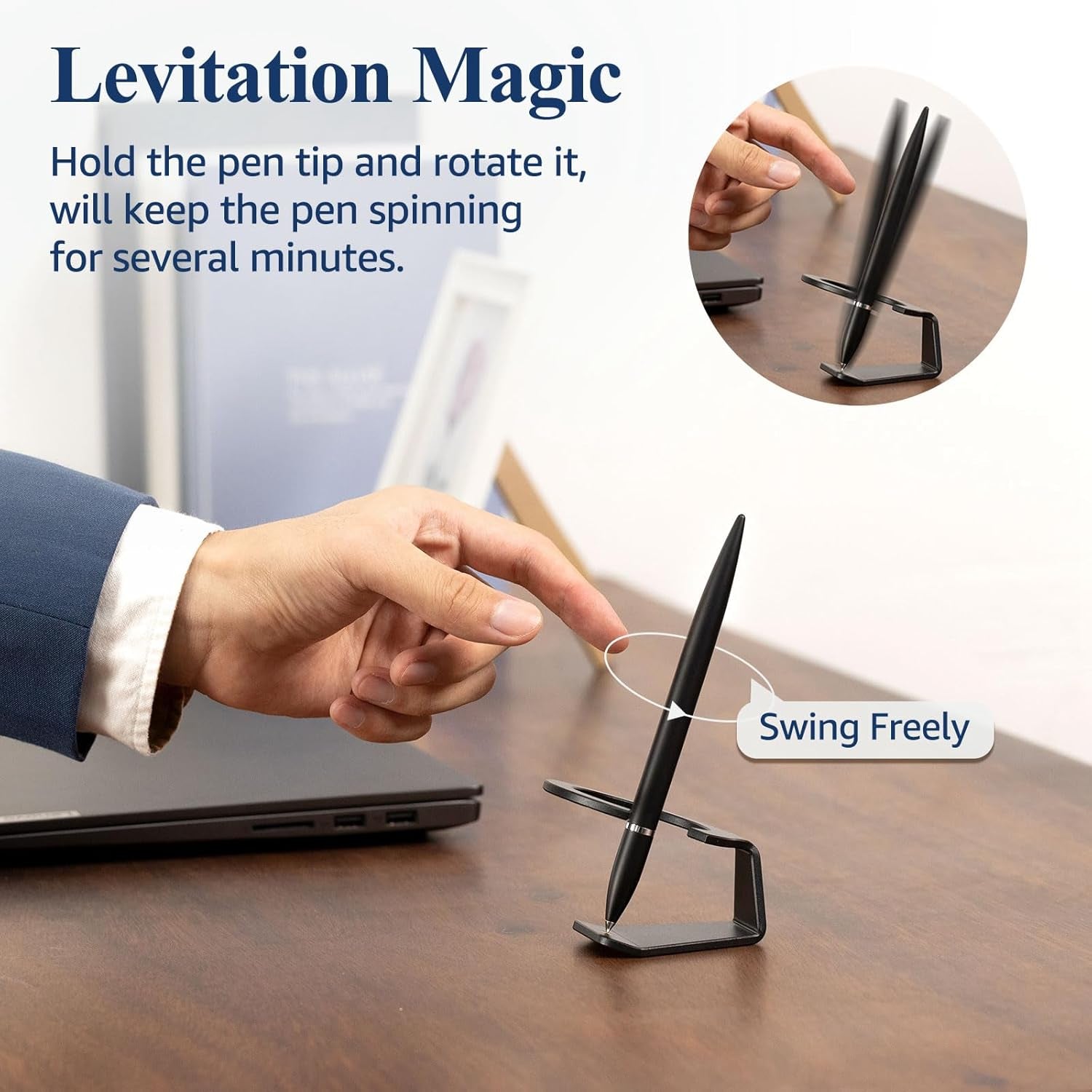 Magnetic Levitating Rollerball Gel Pen with Metal Base, Luxury Floating Cool Space Fidget Pen, Office Desk Toy Gadgets Decor Accessories, Birthday Leaving Unique Gifts for Men Adult (Black)