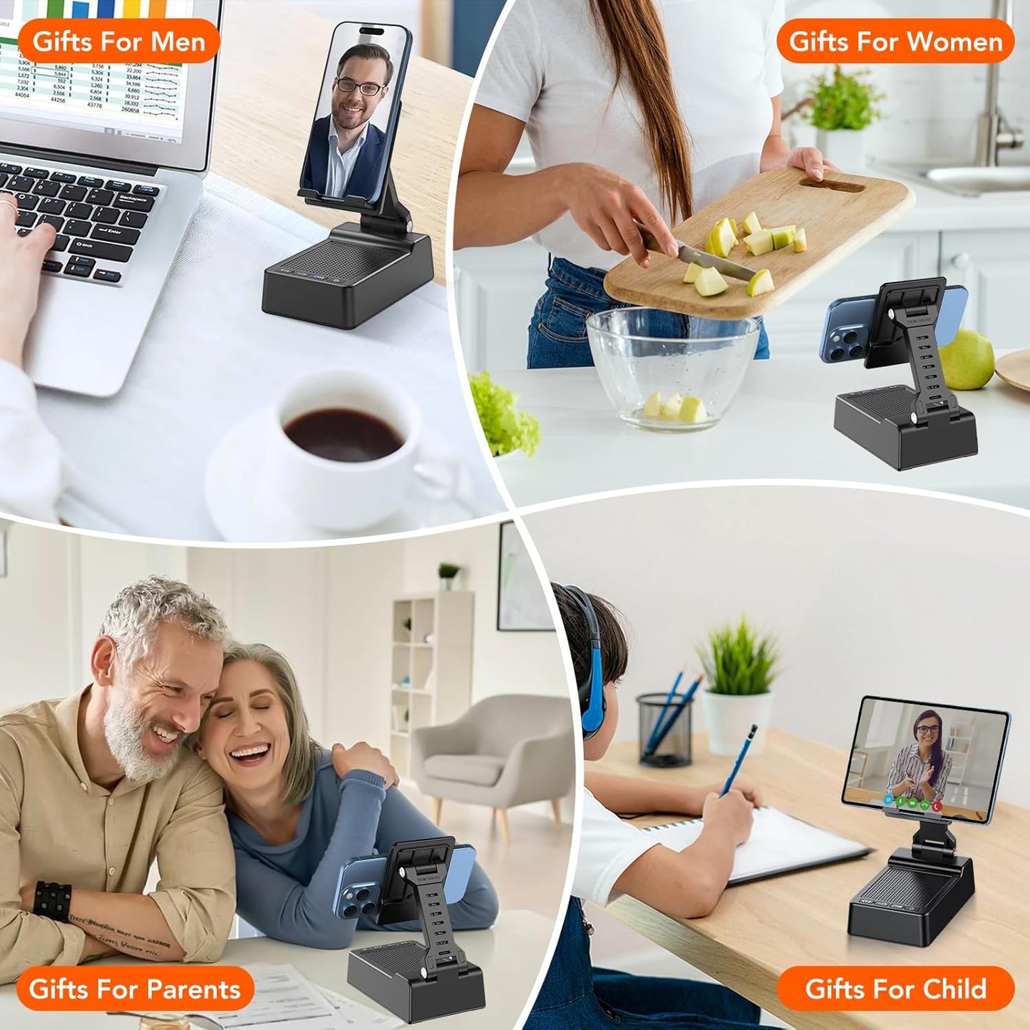 Phone Stand with Wireless Bluetooth Speaker and Anti-Slip Base, Birthday Gifts for Men/Women, Gadgets for Anniversary Idea Gift, Stocking Fillers for Beloved（Black）