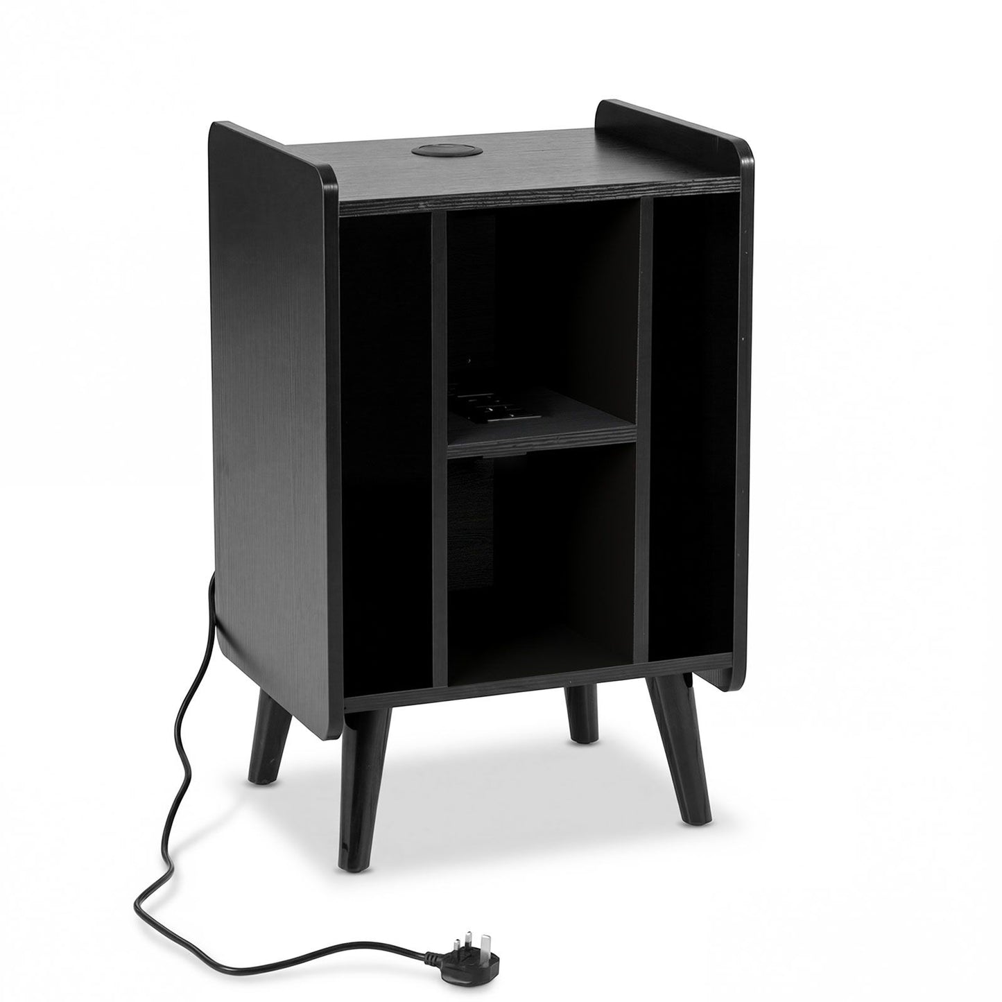 Record Player Stand with 4 Open Shelves Power Outlet USB Charging Port