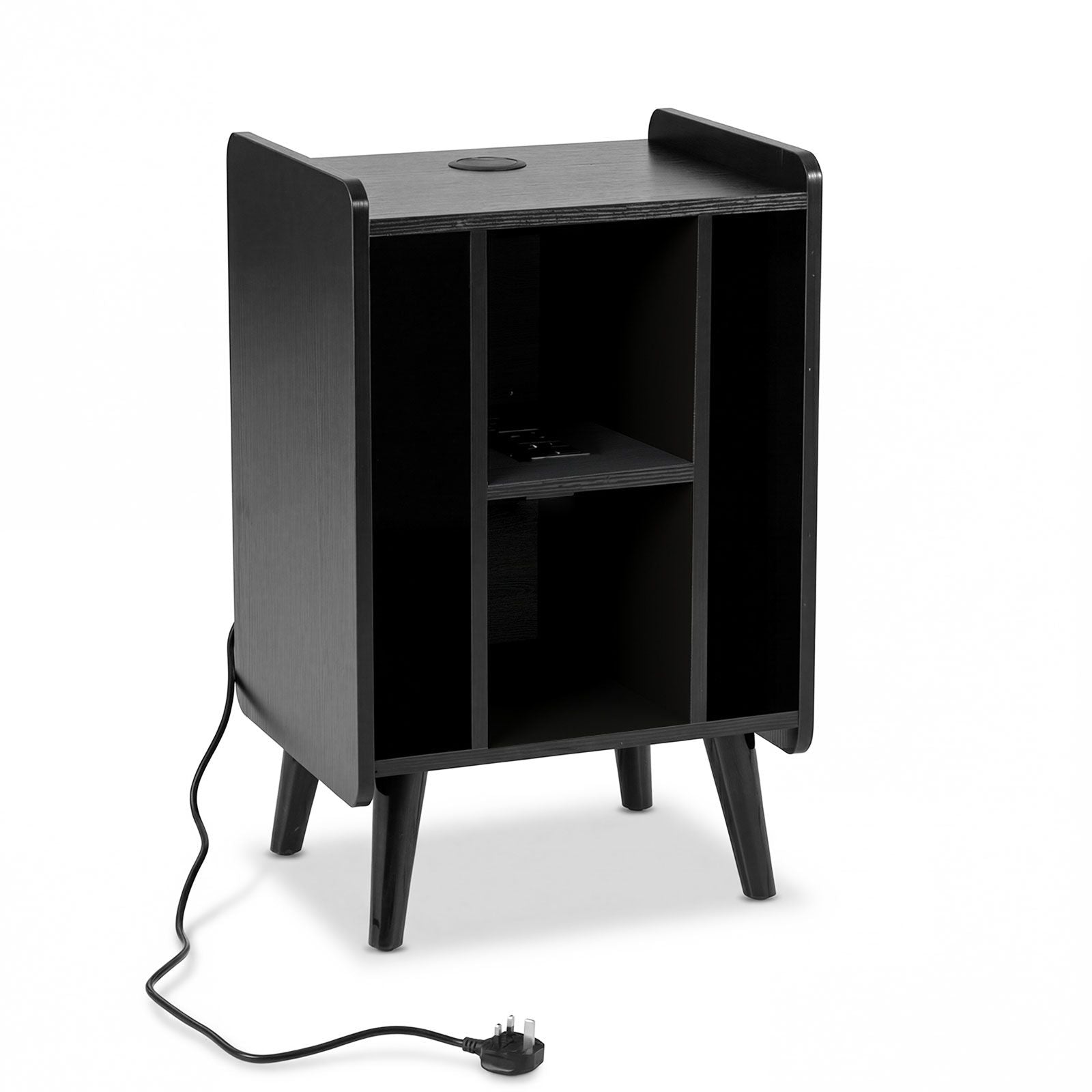 Record Player Stand with 4 Open Shelves Power Outlet USB Charging Port