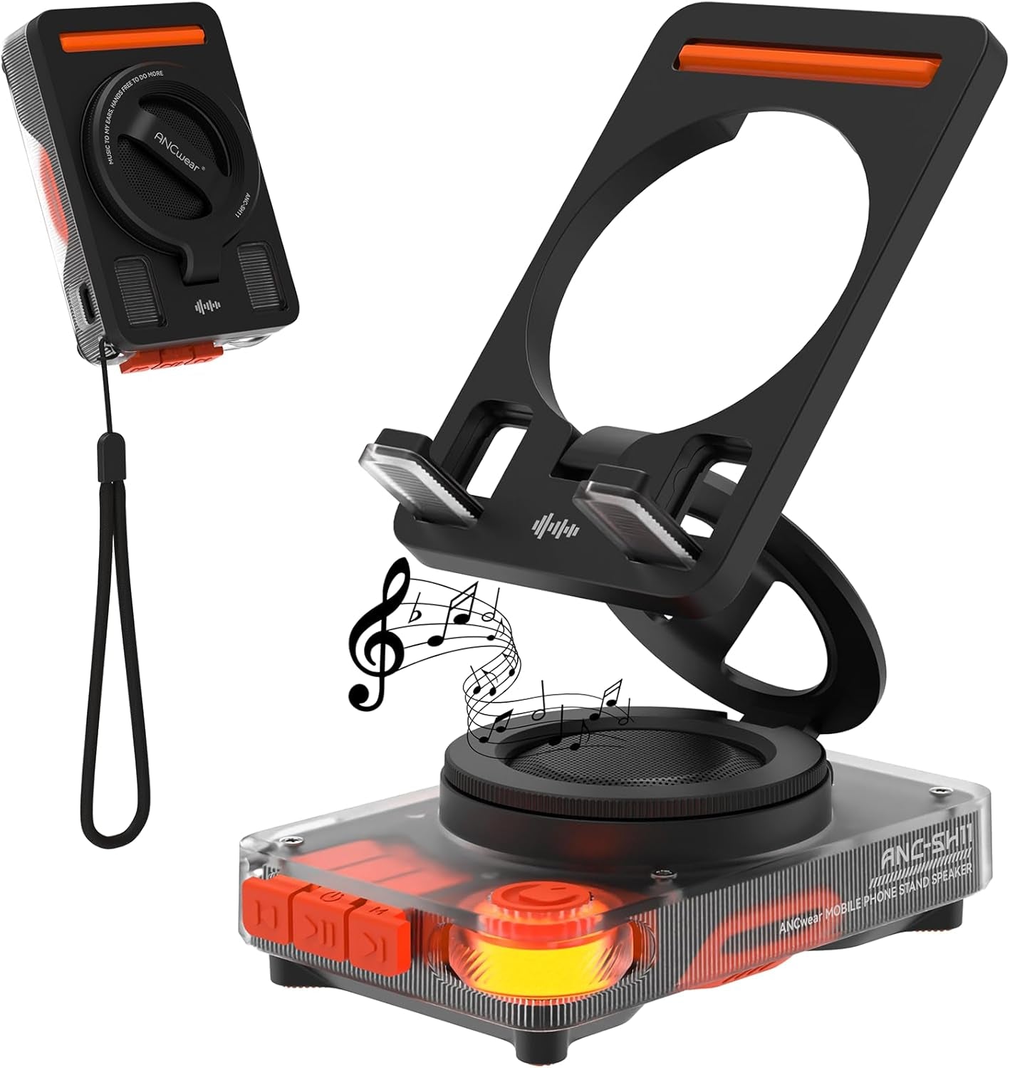 Mobile Phone Stand with Wireless Bluetooth Speaker, Portable Desk Speaker with HD Sound, Tf/Microsd Card Slot, Compatible with Iphone/Galaxy, for Home & Outdoors, Gift for Men & Women