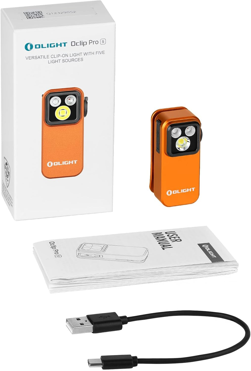 Oclip Pro S 600 Lumens 5 Light Sources Clip on Torch, Rechargeable UV Light with Magnetic Base, Mini LED RGB Flashlight for Indoor Use, Hiking, Cycling, Running, and Safety Warning (Orange)