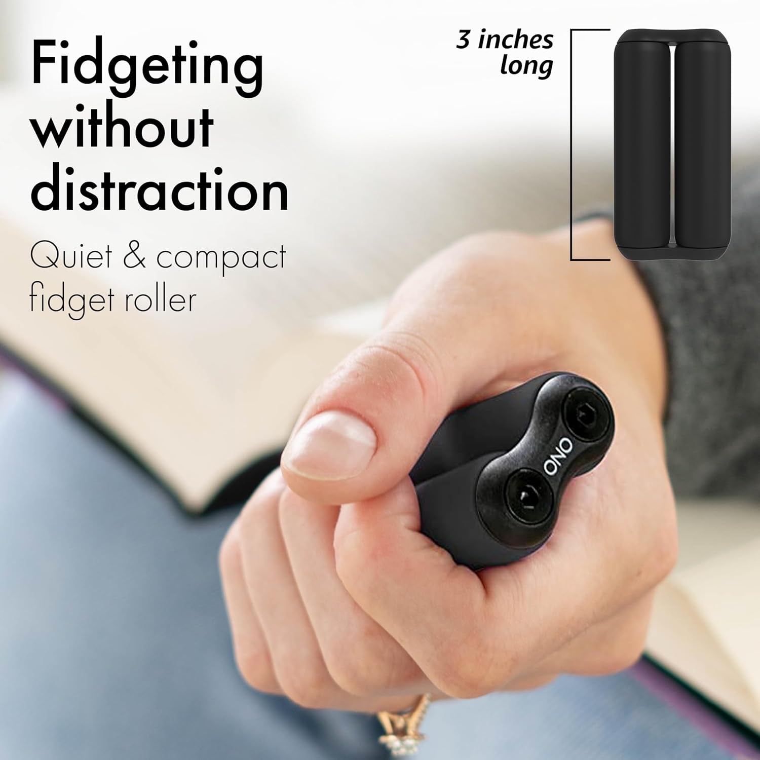 Roller Jr Black - Silent Fidget Toys for Promoting Focus & Stress Relief - Helps Develop Fine Motor Skills & Ease Skin & Nail Picking - Sized for Small Hands, Quiet Sensory Toy