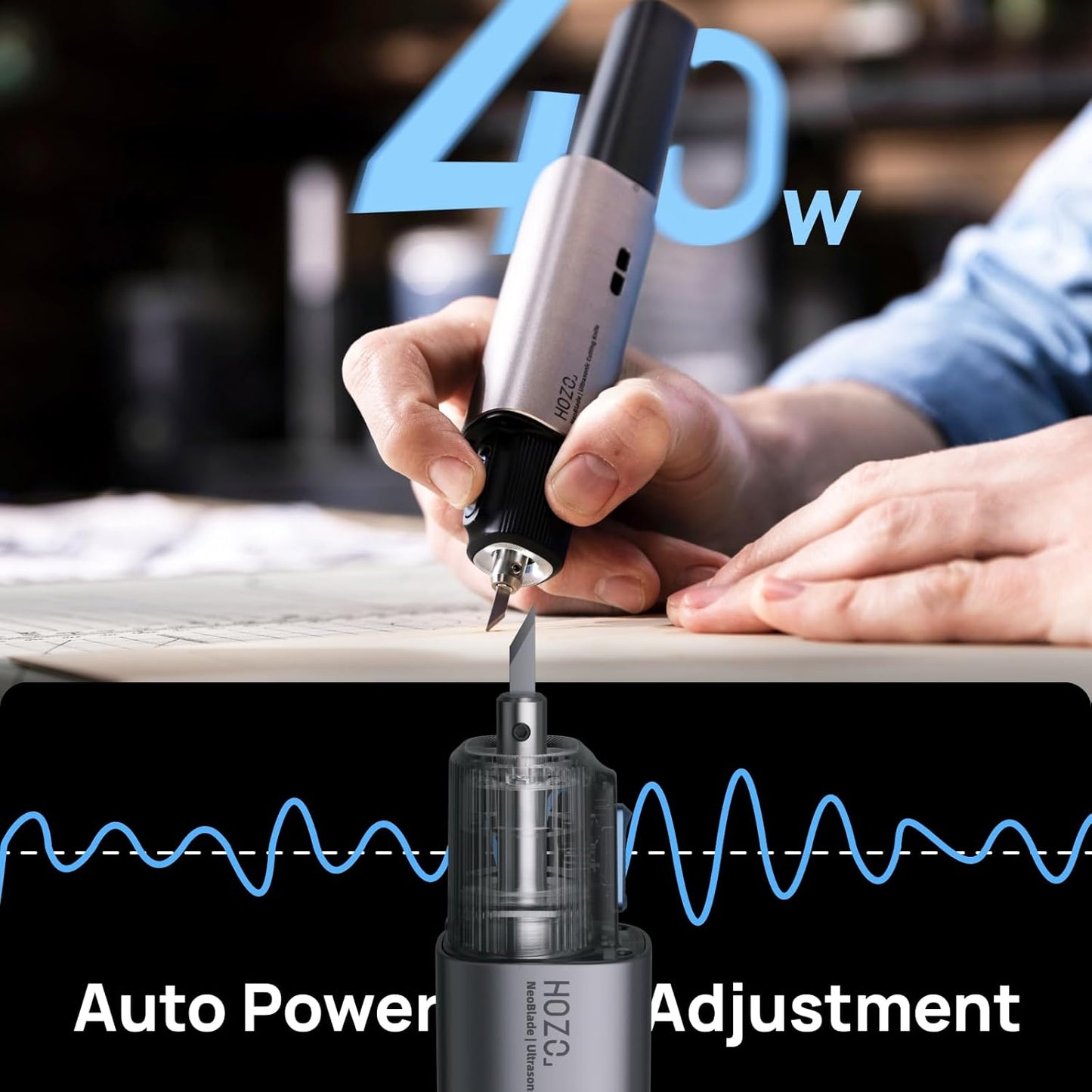 Neoblade Wireless Ultrasonic Cutter – 40Khz Vibration, 40W Smart Power, Replaceable Battery, Turbo Cooling, LED Light, 2 Cutting Modes, for 3D Printing, Resin, Dental, Carbon Fiber,Acrylic & DIY