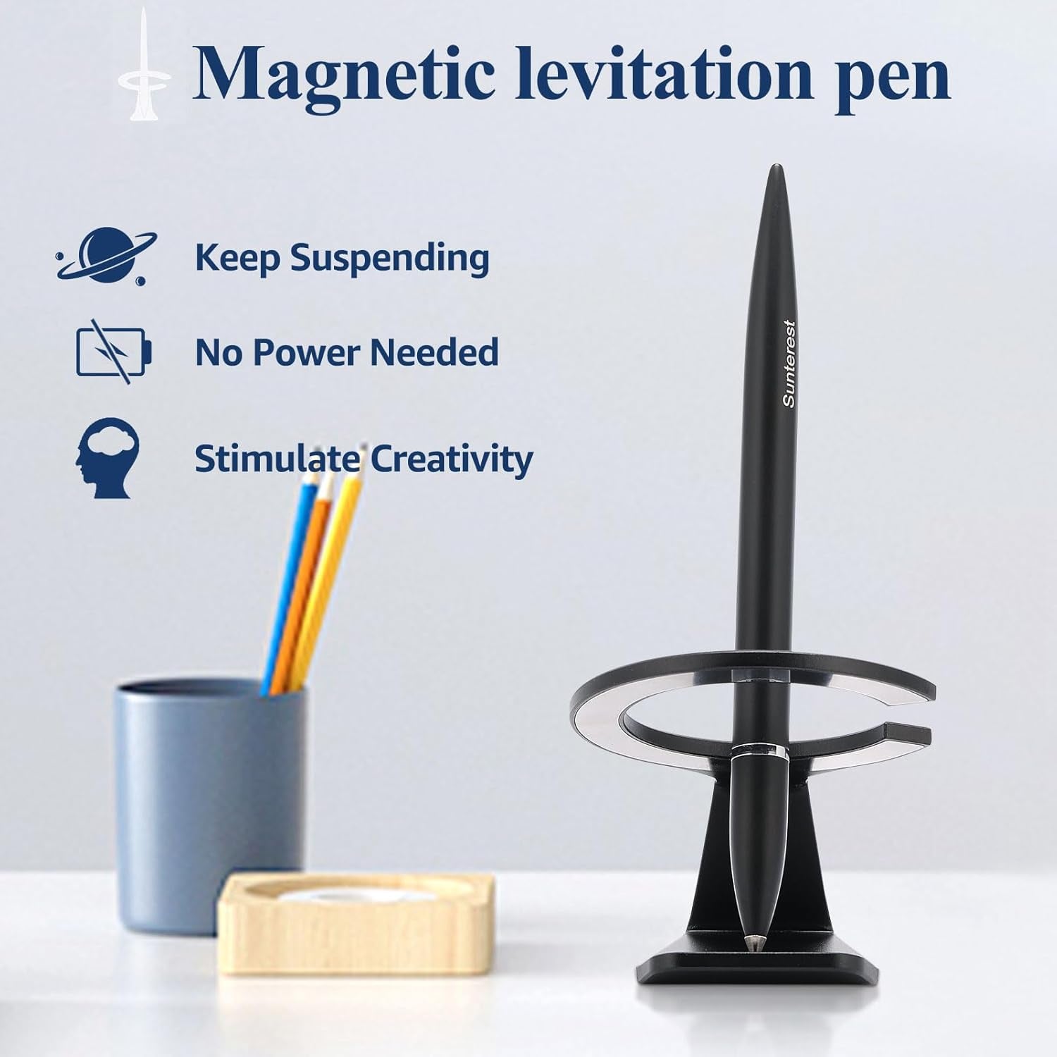 Magnetic Levitating Rollerball Gel Pen with Metal Base, Luxury Floating Cool Space Fidget Pen, Office Desk Toy Gadgets Decor Accessories, Birthday Leaving Unique Gifts for Men Adult (Black)