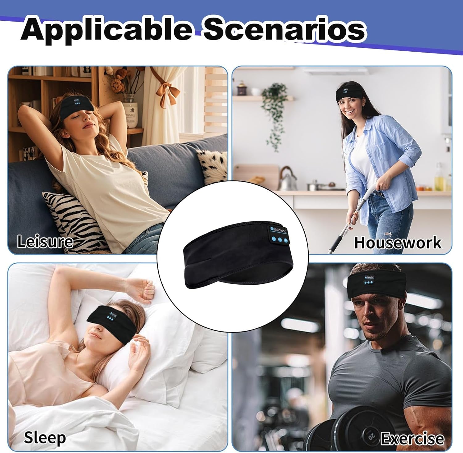 Sleep Headphones Headband Bluetooth 5.4 Headphones for Sleeping & Sport with Thin Speakers Wireless Music Earphones Tech Gifts for Men Women Teens Yoga Workout Fitness Relax Travel (Black)