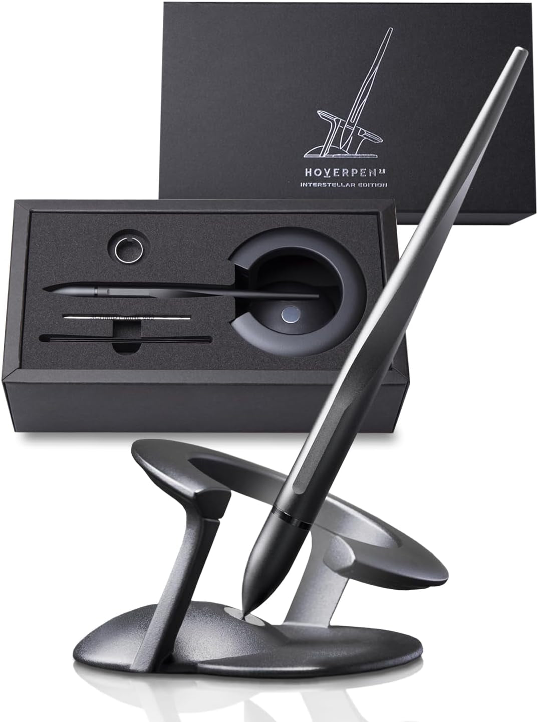 Hoverpen Interstellar Edition - Futuristic Luxury Pen Made with Aerospace Alloys, Desk Aesthetic, Free Spinning Executive Pen, Gifts for Men & Women (Space Black)