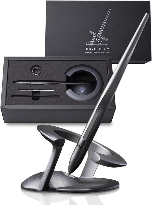Hoverpen Interstellar Edition - Futuristic Luxury Pen Made with Aerospace Alloys, Desk Aesthetic, Free Spinning Executive Pen, Gifts for Men & Women (Space Black)
