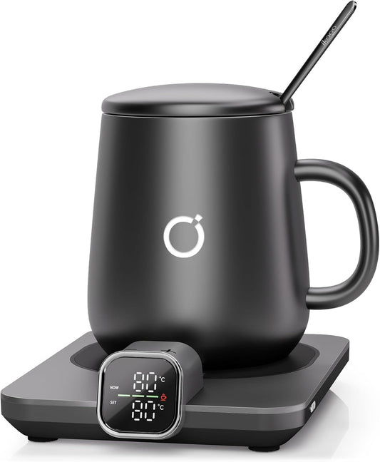 Heated Smart Coffee & Tea Mug Warmer Set - 1℃ Precise Temp Control & Real-Time Display, Auto Shut-Off, Electric Mug Warmer for Desk, Gifts for Women & Men, Home & Office, Black