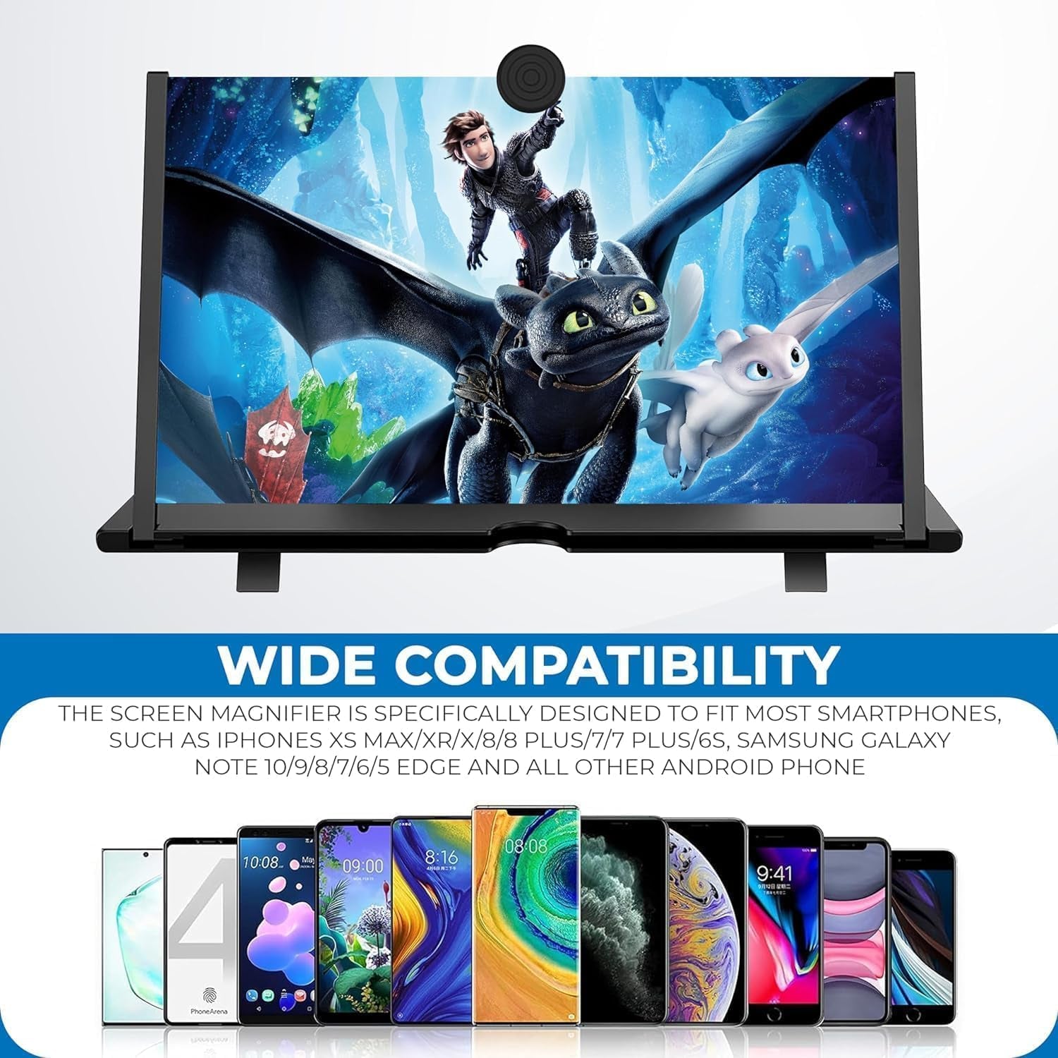16" Ihin Phone Magnifier Screen, HD Phone Amplifier with Folding Stand Holder Portable Movie Video Game Enlarger 3D Movies Phone Projector Gadgets