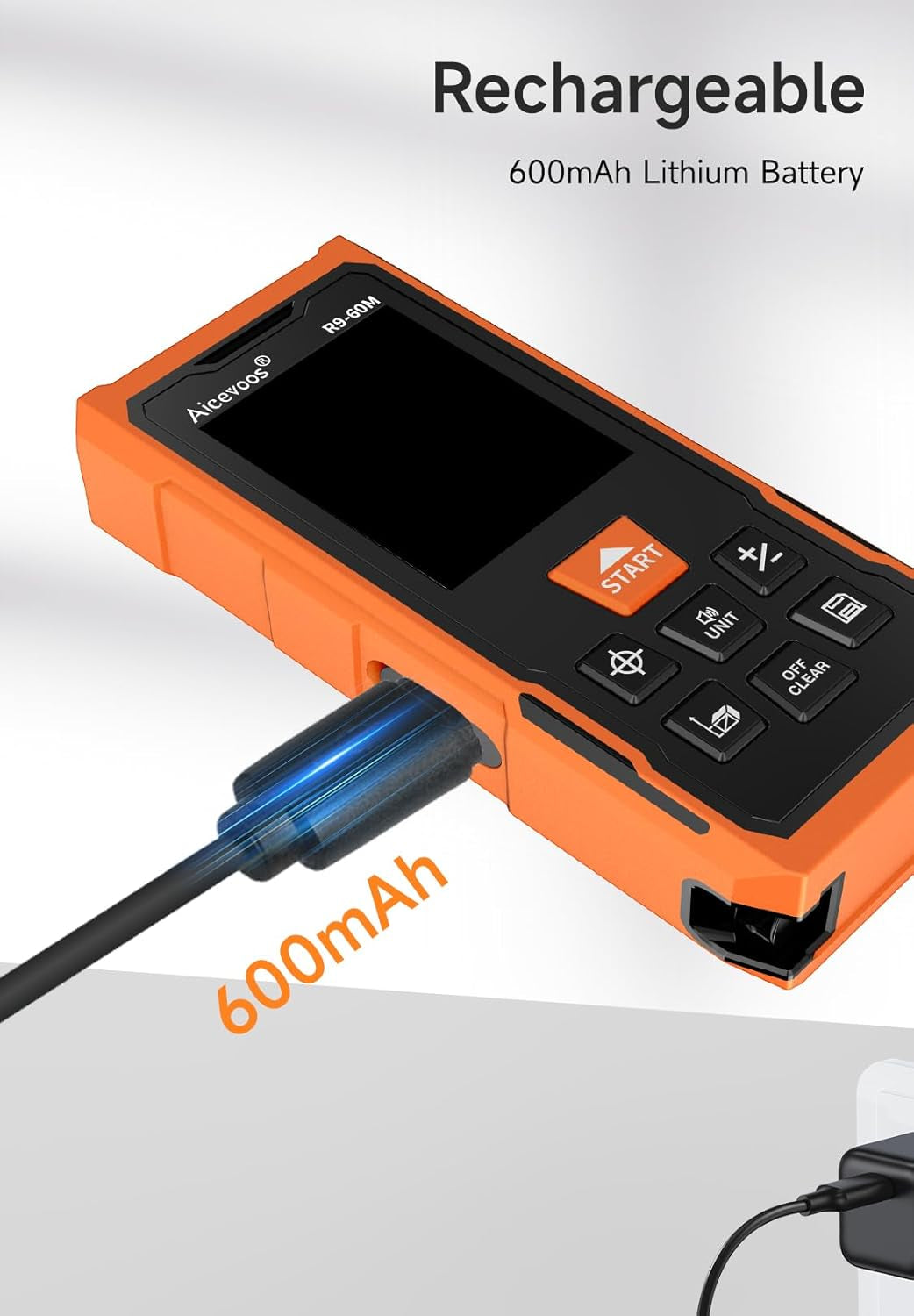 R9 Laser Measure 60M/196Ft with Large Backlit Screen and Cross Laser, Digital Laser Measurement Tool with Electronic Angle Measures Distance, Area and Volume