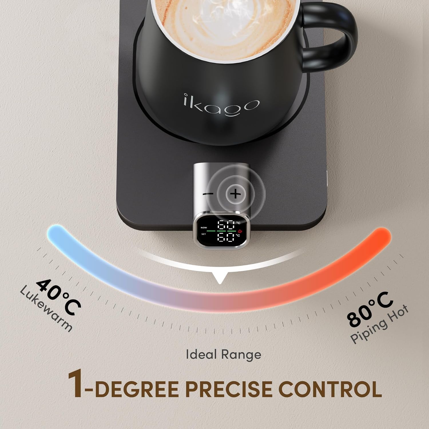 Heated Smart Coffee & Tea Mug Warmer Set - 1℃ Precise Temp Control & Real-Time Display, Auto Shut-Off, Electric Mug Warmer for Desk, Gifts for Women & Men, Home & Office, Black