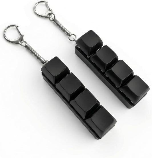 2 Pack Keyboard Fidget Key Chains, Fidgets Keychain for Stress Relief, 4-Button Mechanical Switch Clicker, Portable Sensory Gadget for Office & Focus (Black)