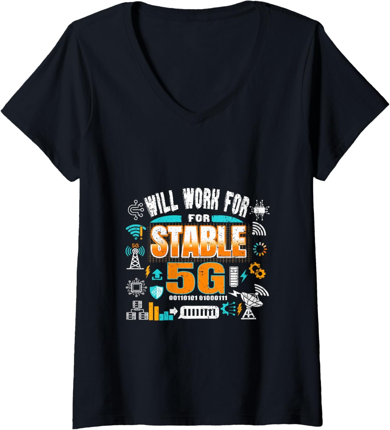 Women'S Cool Computer Tech Geek Humor Gamer Will Work for Stable 5G V-Neck T-Shirt
