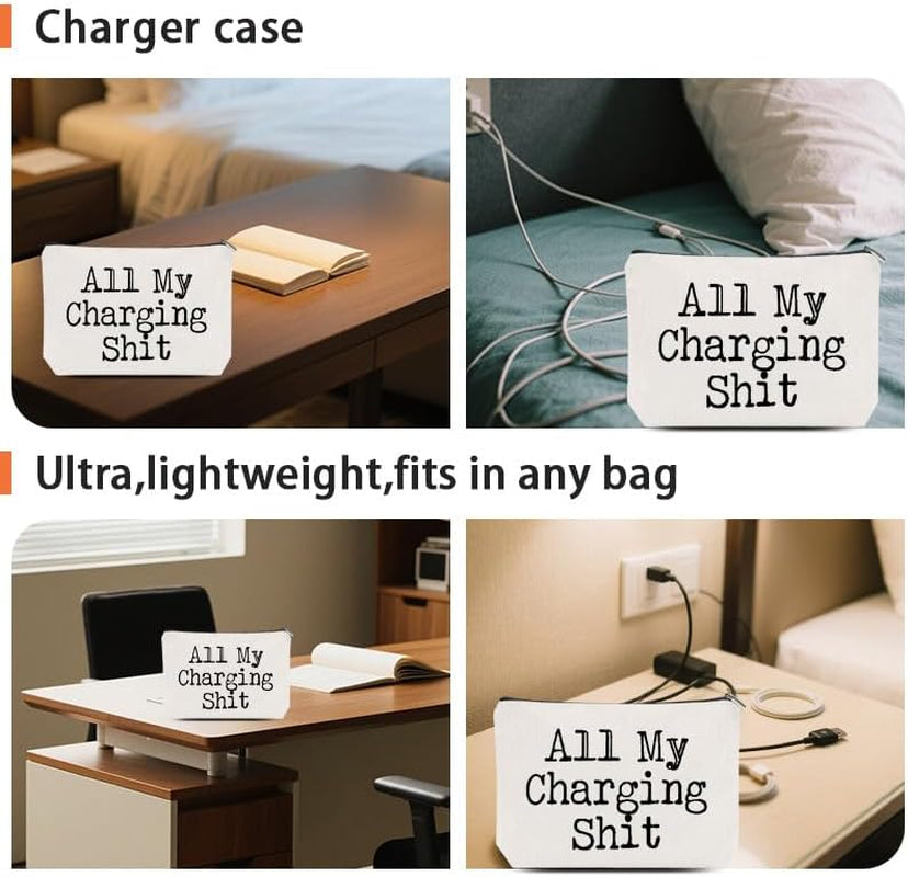 Funny Charging Cable Organiser Bag for Travel Toiletry Makeup Bag for Women Men All My Charging Stuff Pouch for Best Friend Birthday Gifts for Sister Brother Charger Organiser with Zipper