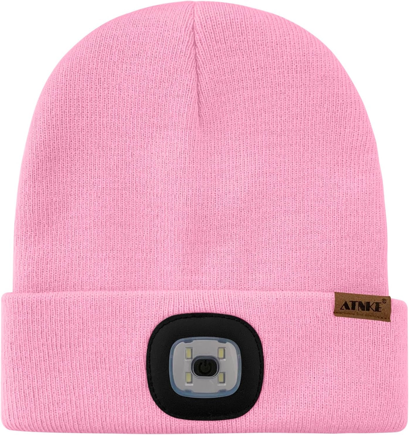 LED Lighted Beanie Hat,Usb Rechargeable 4 LED Running Headlamp Ultra Bright Cap with Light Hands Free Head Torch Winter Warm Knit Beany Tech Gifts for Men Women and Dad