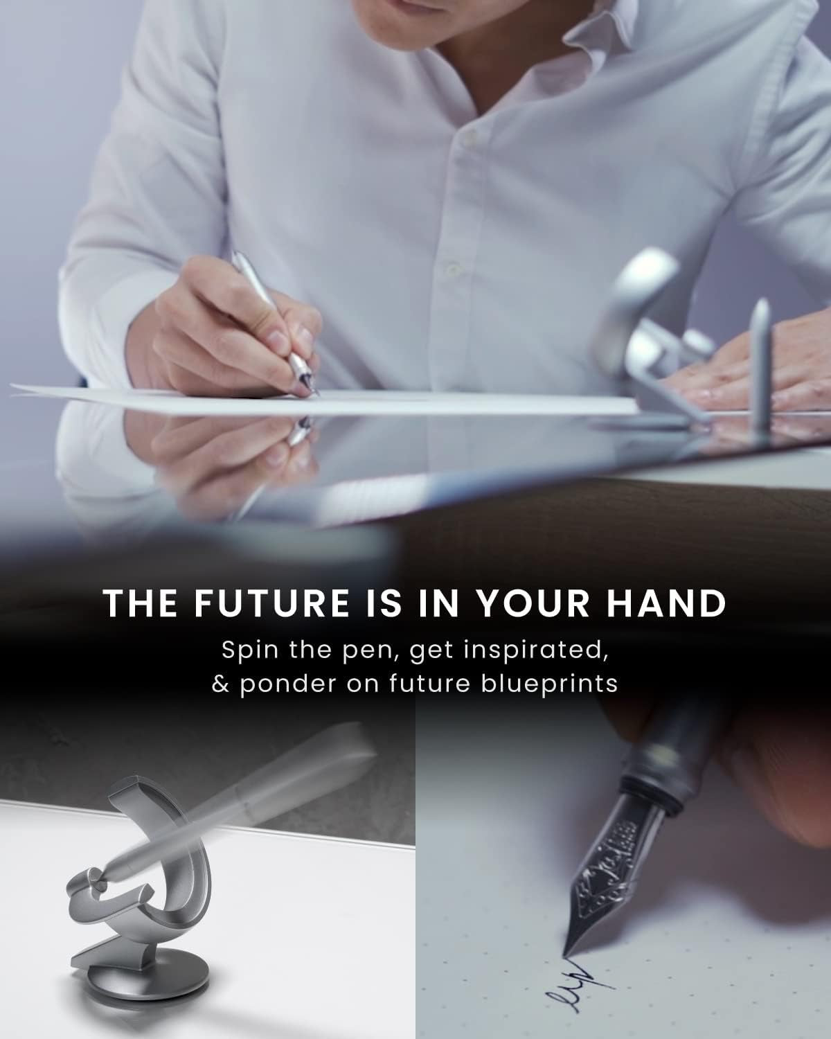 Hoverpen Future Edition - Luxury Fountain Pen & Rollerball Pen All-In Gift Box, Fine Nib, Futuristic Aesthetic, Aerospace Metal Made, Free Spinning Pen, Christmas Gifts for Men (Deep Black)