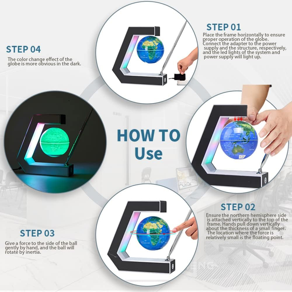 Magnetic Levitation Floating World Earth Globe Lamps with Pen, Cool Office Desk Decor Stuff for Men Boss Unique Birthday Gifts or Christmas for Men,Educational Geography Globe Toys for Kids Learning